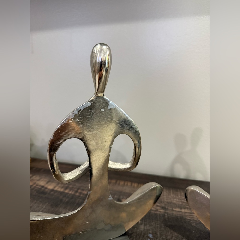 Zen Yoga Arms Down Sculpture Pair Meditation Pose Aluminum Silver Tone Figurine - Picture 7 of 11
